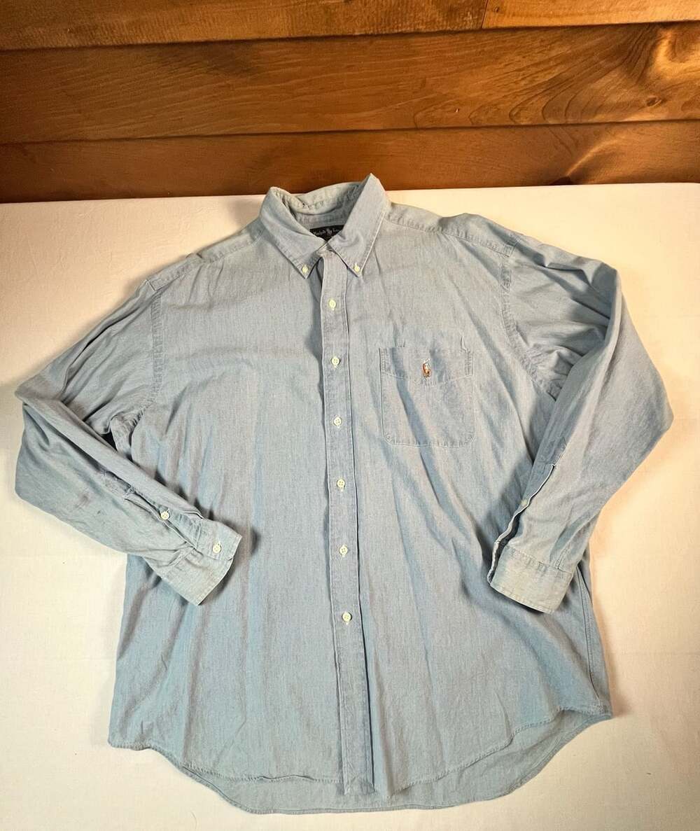 Polo Ralph Lauren Big Shirt Long Sleeve Button Down Shirt Chambray Large y2k